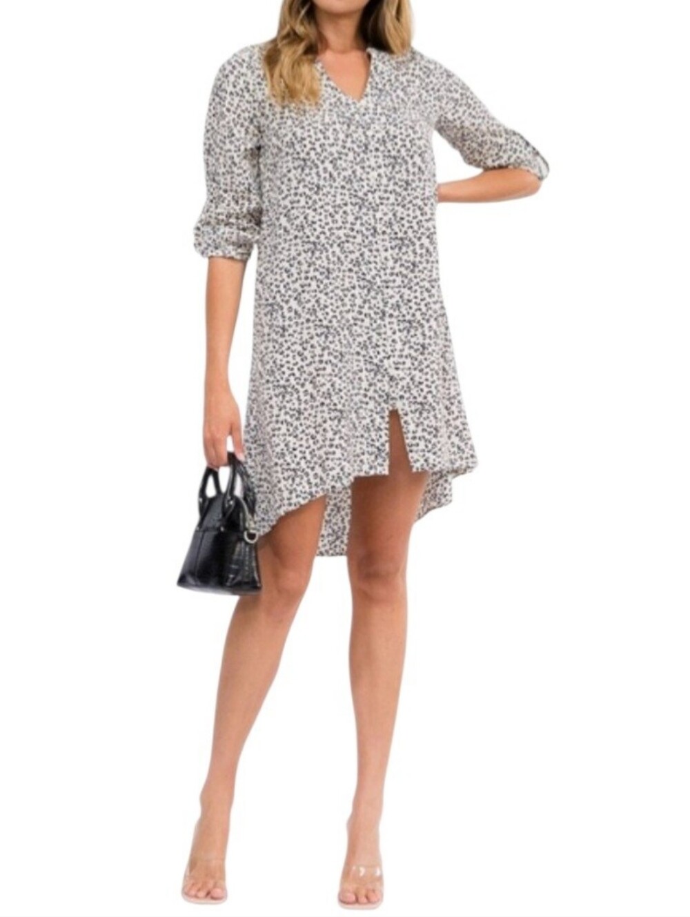 Animal Print Long Sleeve High Low Dress